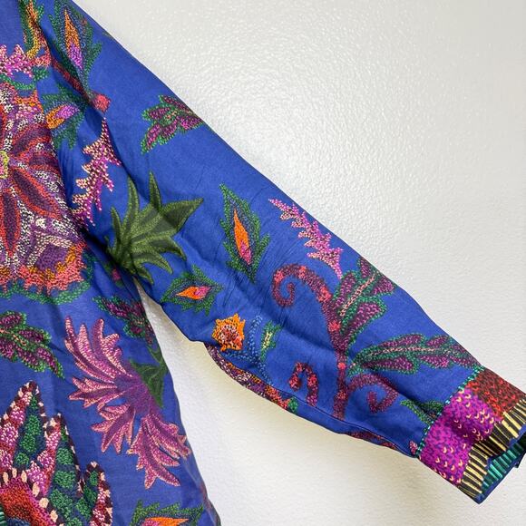 Farm Rio Sunset Tapestry Print Blouse Womens Small Blue Floral Long Sleeve Shirt - Picture 5 of 12